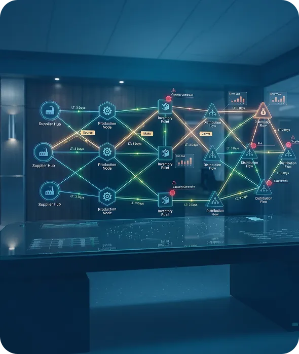 Supply chain audit dashboard showing network flow analysis